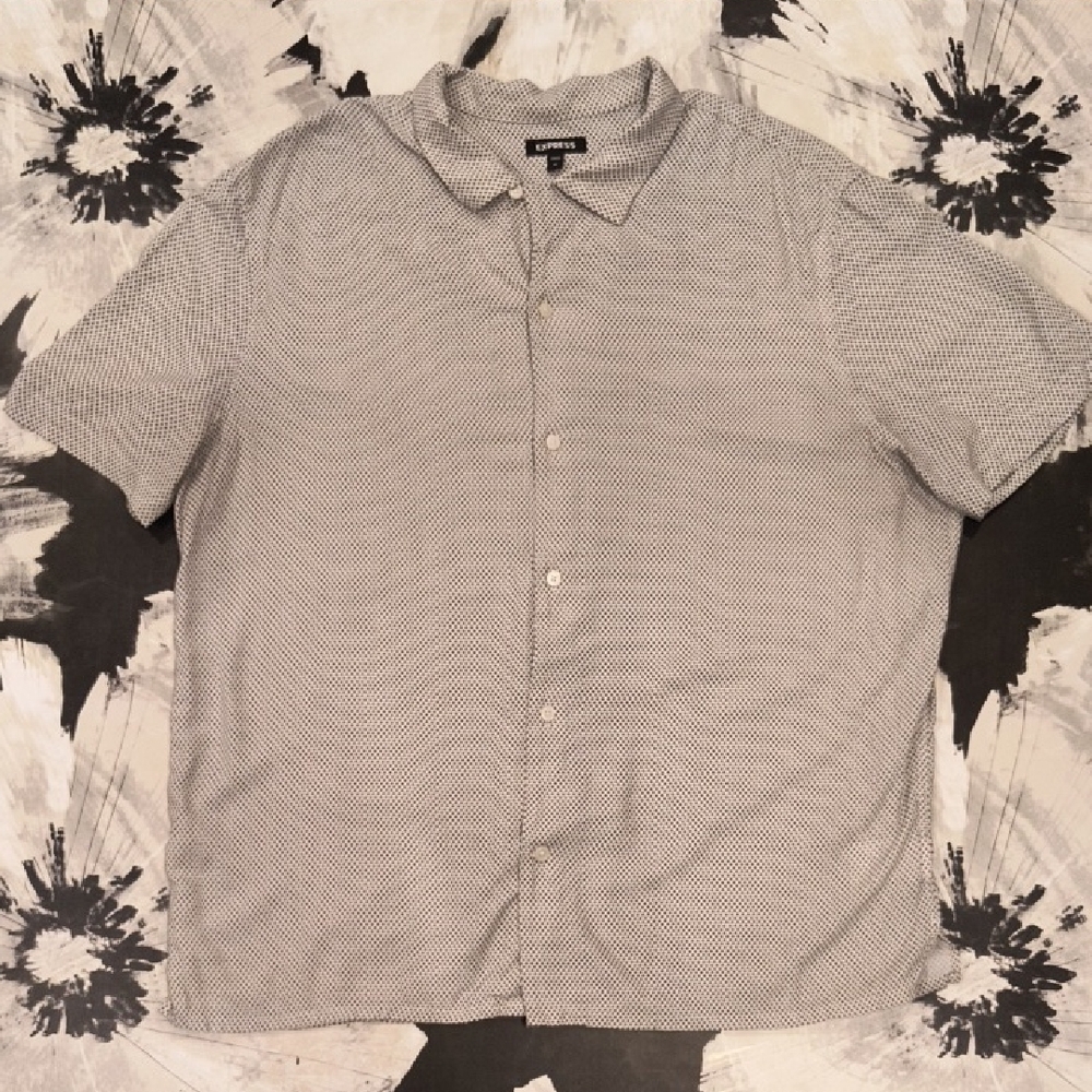 Men's Express Geometric Pattern Short Sleeve Casual Button Down XL